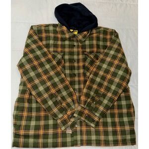 Mens Brazos Work Force 2XL Green Flannel Plaid Work Hooded Jacket